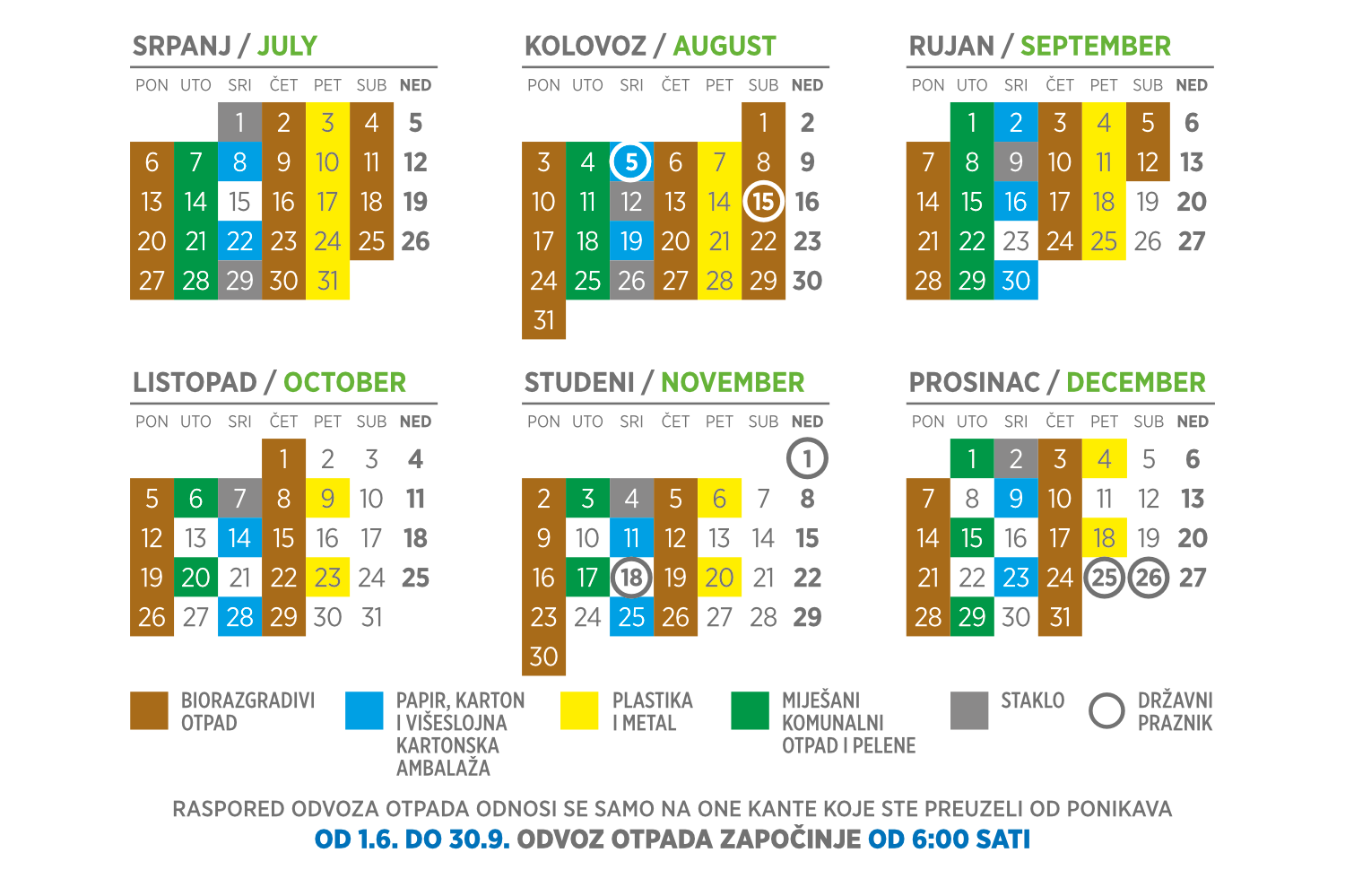 Kalendar odvoza 2026. godina (2. dio)