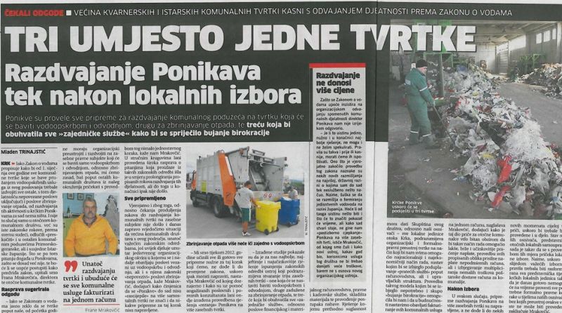 Tri umjesto jedne tvrtke, Novi list 14.1.2013.